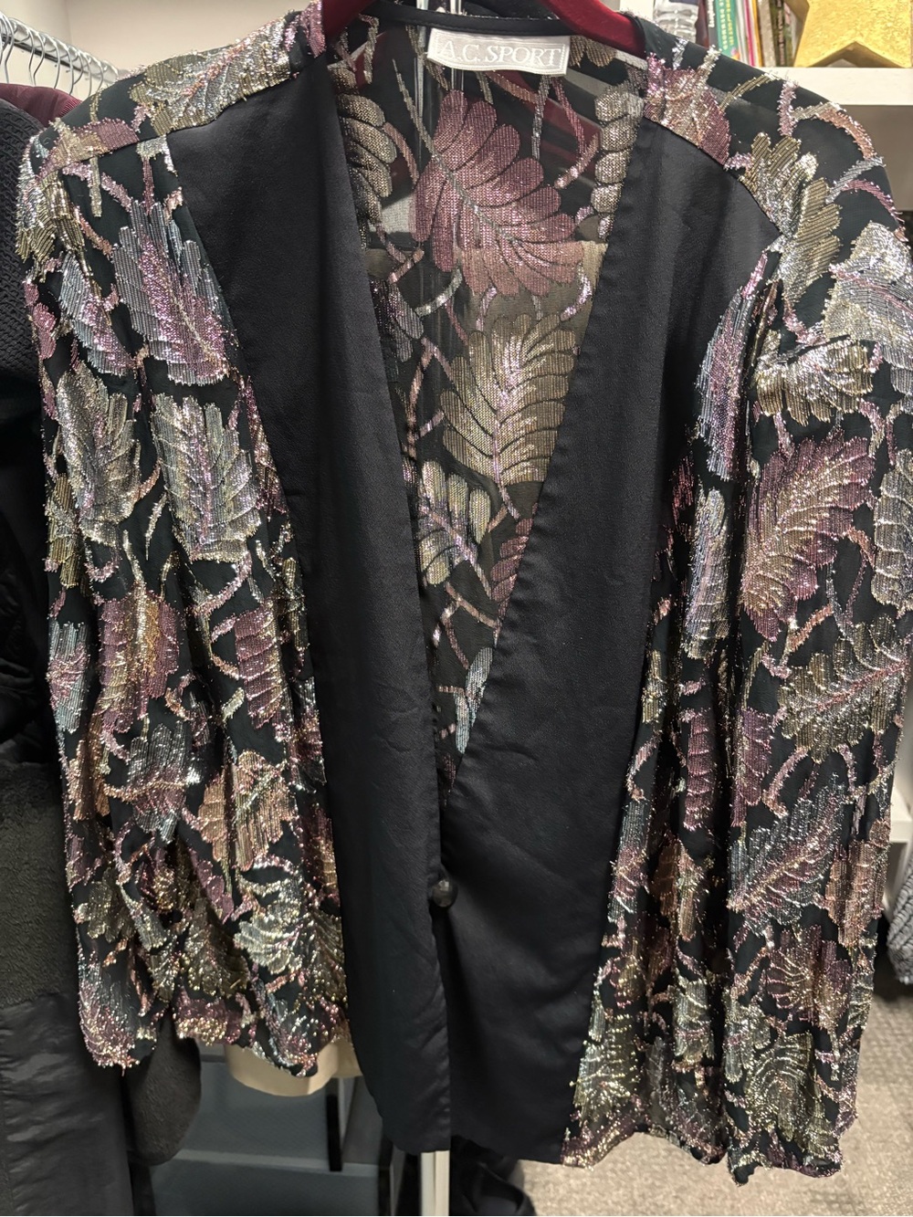 A.C. Sport Shiny Floral Blazer - Black with Pink & Gold Accents Women’s XL